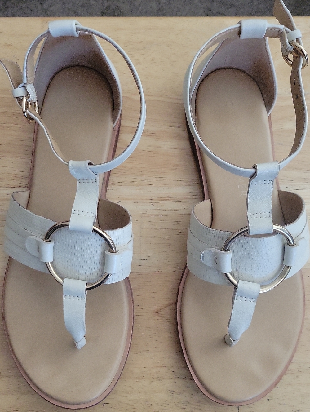 Women’s Cream Ankle-Strap Ring Toe Sandals